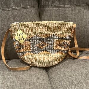 Boho Tribal Woven Shoulder Bag with Leather Strap
